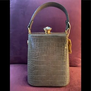 Alyssa Handbag Grey Crocodile Print NWT
